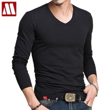 Hot Sale Classic Men Long Sleeve T-Shirt Fitness V Neck T Shirts For Mens Slim Fit TShirts Designer Solid Cotton Tees Tops 5XL 2024 - buy cheap