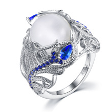 Женское кольцо с искусственным серебряным месяцем, модное кольцо с синим цирконием на свадьбу или день рождения 2024 - купить недорого
