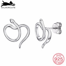 SILVERCUTE Silver Snake Stud Earrings For Women Girls Solid 925 Sterling Silver Fine Jewelry Cute Animal Earring Studs SCE6359B 2024 - buy cheap