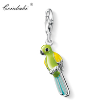 Charm Pendant Green Parrot Papagei,2018 Fashion Jewelry Real Authentic 925 Sterling Silver Gift For Women Girls Fit Bracelet 2024 - buy cheap