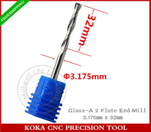 3.175mm*32mm,Freeshipping,CNC machine insert router bit,solid carbide milling,Class-A 2 flute end mill,PVC,MDF,Hard wood,Acrylic 2024 - buy cheap