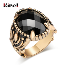 Kinel anel masculino com pedra negra, anel masculino com pedra preta vintage, visual antigo, joias para casamento 2018 2024 - compre barato