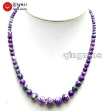 Qingmos collar de Agates naturales para mujeres con 4-12mm redondo púrpura Multicolor 18 "agatas collar de joyería colar nec5860 2024 - compra barato