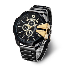 Мужские кварцевые часы Cagarny, спортивные часы из нержавеющей стали золотого и черного цвета 2024 - купить недорого