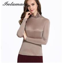 100% de seda real para mujer, camisa de punto de doble cara, manga de cuello alto, chaqueta de solapa, 150g 2024 - compra barato