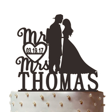 Personalizado Do Bolo de Casamento Topper Com Nome e data de Mr & Mrs, Noiva E Noivo Do Casamento da Silhueta de Ouro Decoração 2024 - compre barato