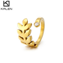 KALEN Rings For Women Anillos Mujer Gold Color Smooth Leaves Stainless Steel Cubic Zirconia Rings Wedding Bands Jewelry Gifts 2024 - buy cheap