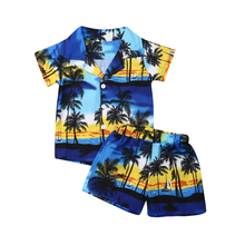 Conjunto havaiano infantil de manga curta, roupas para bebês e crianças meninos, camisa de praia com árvores, traje com 2 peças, 2019 2024 - compre barato