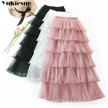 2019 Summer Women Boho Long Skirt High Waist Ruffles Women Beach Skirts Pink Jupe Femme Tulle Skirt Saia Midi Faldas Plus size 2024 - buy cheap