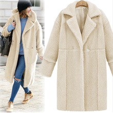 Ladies Elegant Lapel Woolen Coat 2020 Autumn Winter Long Sleeve Thick Warm Outerwear Fashion Solid Color Long Cashmere Jacket 2024 - buy cheap