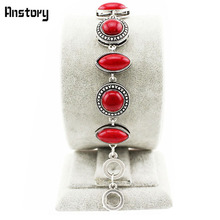 Double Layer Round Oval Red Stone Bracelet Vintage Look Antique Silver Plated Fashion Jewelry TB115 2024 - buy cheap