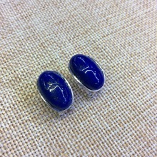 S925  silver inlaid pure natural lapis lazuli ear Button Earrings 2024 - buy cheap