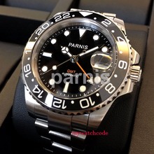 40mm PARNIS Black Dial Luminous Sapphire Glass GMT Automatic Mens Luxury Brand Top Mechanical Watch Relogio Masculino Solid Back 2024 - buy cheap