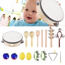 Kit de juguetes de percusión de 10 Uds., conjunto de banda rítmica que incluye pandereta, Maracas, castañuelas triangulares, muñequera para bebé 2024 - compra barato
