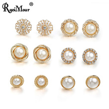 RAVIMOUR 6 pair/set Brincos Vintaget Simulated Pearl Stud Earrings Set for Women Fashion Gold Color Round Flower Jewelry Wedding 2024 - buy cheap