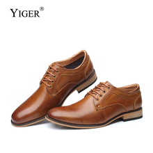 Мужские классические туфли YIGER, натуральная кожа, на шнуровке, официальная деловая обувь, большие размеры, 0301 2024 - купить недорого