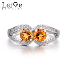 Leige Jewelry Citrine Ring Round Cut Yellow Crystal Double Stone Engagement Anniversary Rings for Women Sterling Silver Jewelry 2024 - buy cheap