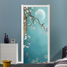 New Classical Hand-painted Plum Blossom Bird Door Sticker Living Room Study Room Wallpaper PVC Self-Adhesive Door Decals Murals 2024 - buy cheap
