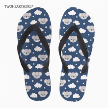 Twoheartsgirl sapatos femininos bonito koala urso verão novas sandálias de praia e chinelos chinelos planos flip-flops luz praia chinelos 2024 - compre barato