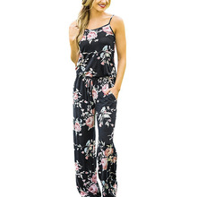 Macacão feminino com estampa floral, macacão feminino da moda com alça fina, casual, para praia, pernas largas 2024 - compre barato