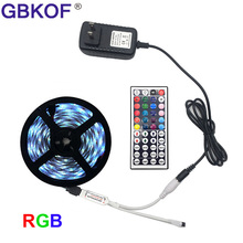 Светодиодный ленточный светильник RGB 5050 SMD 2835 гибкая лента fita LED RGB полоса 5 м 10 м 15 М лента диод DC 12 В + пульт дистанционного управления + адаптер EU 2024 - купить недорого