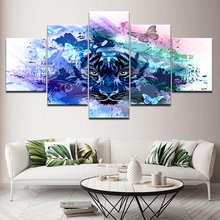 Abstract blue color tiger 5 Piece Wallpapers Art Canvas Print modern Poster Modular art painting for Living Room Home Decor 2024 - buy cheap