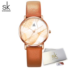 Shengke relógio quartzo feminino desfolheado, pulseira de couro para mulheres, casual e à prova d'água 2024 - compre barato