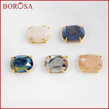 BOROSA 5/10PCS Oval Gold Color Claw Rainbow Titanium Druzy Faceted Connectors, Mixed Color Drusy stone Gems for Necklace ZG0314 2024 - buy cheap