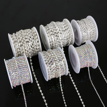 Прозрачные/белые кристаллы AB SS6(2 мм)-SS18 (4,5 мм), серебристая основа для шитья одежды, DIY аксессуары для красоты, стразы, цепочка, 10 ярдов 2024 - купить недорого