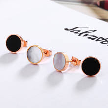 YUN RUO Fashion Brand Rose Gold Color White Black Round Enamel Stud Earring for Woman Man Couple 316 L Stainless Steel Jewelry 2024 - buy cheap