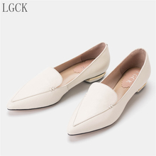 Plus Size 34-43 Genuine Leather Women Shoes Elegant Pointed Toe Flat Flats Fashion Slip on Ladies lady ballet Office Low Heel 2024 - buy cheap