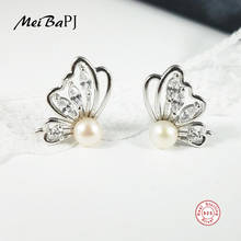 [MeiBaPJ] Natural Freshwater Pearl Bowknot Stud Earrings Real 925 Sterling Silver Fashion Earrings for Women 2024 - buy cheap