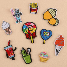 Free Shipping 10 pcs cupcake candy lollipop tooth brush embroidered fabric patches iron on hotfix sew on clothing hat bag badge 2024 - buy cheap
