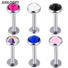 JUNLOWPY2pcs Tragus Earring Flat Gem Labret Lip Piercing Tragus Rings Body Jewelry Helix Ear Stud 6 8 10MM Body jewelry Piercing 2024 - buy cheap