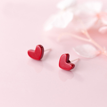 MloveAcc New Fashion Small Love Red Heart Resin Stud Earrings Women 925 Sterling Silver Stud Jewelry Girl 2024 - buy cheap