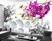 Papel de parede 3d de orquídea e borboleta, flores, decoração para casa 2024 - compre barato