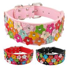 Flower Studded Dog Collars Leather Pet Collar  Pink/Black/Red 2024 - buy cheap