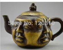 Collectible Old Handwork copper carven 4 face Buddha statues teapot available 2024 - buy cheap