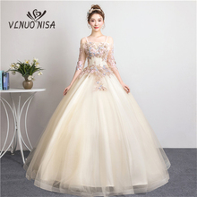 Champagne Ball Gown Embroidery Applique Pearls Long Evening Dress Party Prom Solo Performance Host Dress Robe De Soiree 40 2024 - buy cheap