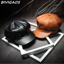 2016 Fall Winter New Fashion Women Solid Color PU Leather Caps Octagonal Cap Casual Vintage Hats Newsboy Cap For Women Casquette 2024 - buy cheap