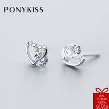 PONYKISS Romantic Solid S925 Sterling Silver Heart Crystal Stud Earrings Women Party Anniversary Jewelry Cute Accessories Gift 2024 - buy cheap
