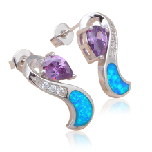 Top Quality Crystal Stud Earrings for Ladies Blue Fire Opal Silver Stamped Purple Crystal Fashion Jewelry Opal Jewelry OE521A 2024 - buy cheap