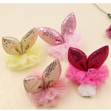 New Arrival 20PCS Hair Jewelry Lace Flowers with Glitter Sequin Rabbit Ear Decorated Button Patch Princess Heaband Sticker Craft 2024 - buy cheap