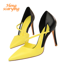 Sandalias de tacón alto para mujer, zapatos femeninos de tacón alto de 2021 cm, sexys, color amarillo, fetiche, con Correa, de salón femenino, únicos, de San Valentín, 9,5 2024 - compra barato