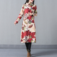 Saiqigui 2019 Autumn winter dress long sleeve women dress casual Loose A-Line Print thick Turtleneck cotton Linen dress vestidos 2024 - buy cheap