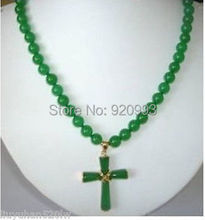 free P&P****8mm Green Natural stone Cross Pendant Necklace 2024 - buy cheap