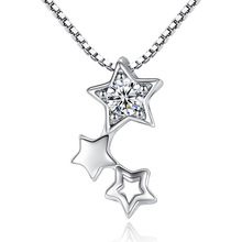 100% 925 sterling silver fashion shiny crystal three star pendant necklaces women box chain jewelry gift wholesale drop shipping 2024 - buy cheap