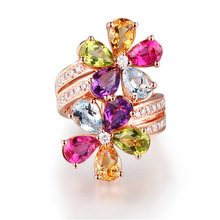 Anillos de fiesta de flores de arcoíris grandes de lujo de compromiso anillos de Color oro rosa para mujeres banda de boda joyería de moda 2024 - compra barato