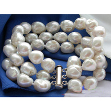 Pulsera de perlas para mujer, brazalete de perlas cultivadas en agua dulce, arroz blanco, 8-13mm, 3 filas, regalo de cumpleaños 2024 - compra barato