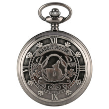 Relógio digital tema coelho casa quartzo, retrô cinza, caçador completo, colar com corrente de 80 cm, presente para meninas 2024 - compre barato